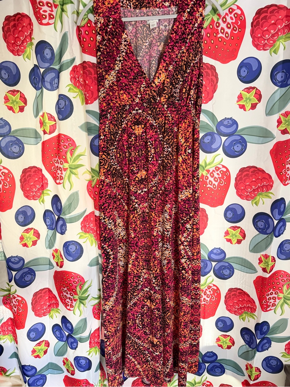 Maxi V-Neck Printed Dress in Pink and Orange